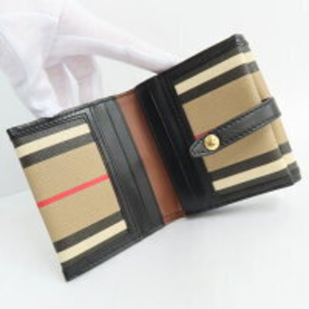 Burberry Icon Stripe Luna wallet beige white black striped coated canvas - Picture 3 of 7